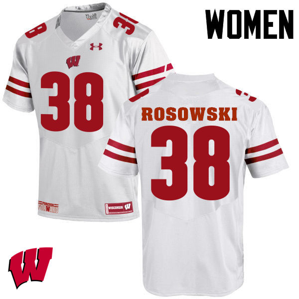 Women Wisconsin Badgers #38 P.J. Rosowski College Football Jerseys-White - Click Image to Close